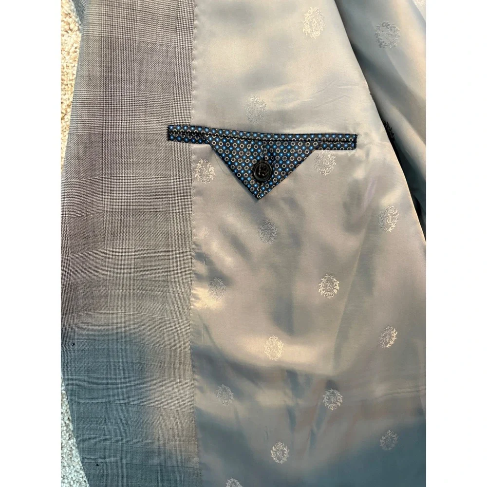 Ralph Lauren Blazer Sport Coat Mens 46R‎ Gray Glen Plaid Two Button Jacket